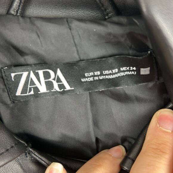 Zara Women’s XS Black Vegan Leather Lined Zip Moto Biker Jacket Boho Chic NEW - Picture 4 of 7